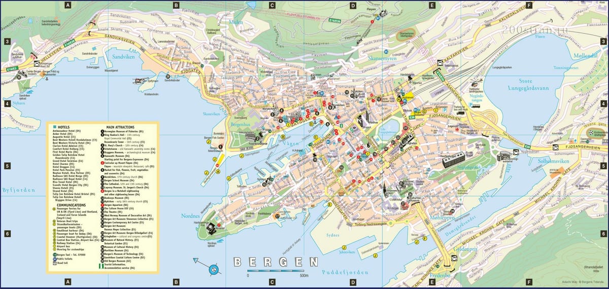 ბერგენი, ნორვეგია, ქალაქის რუკა