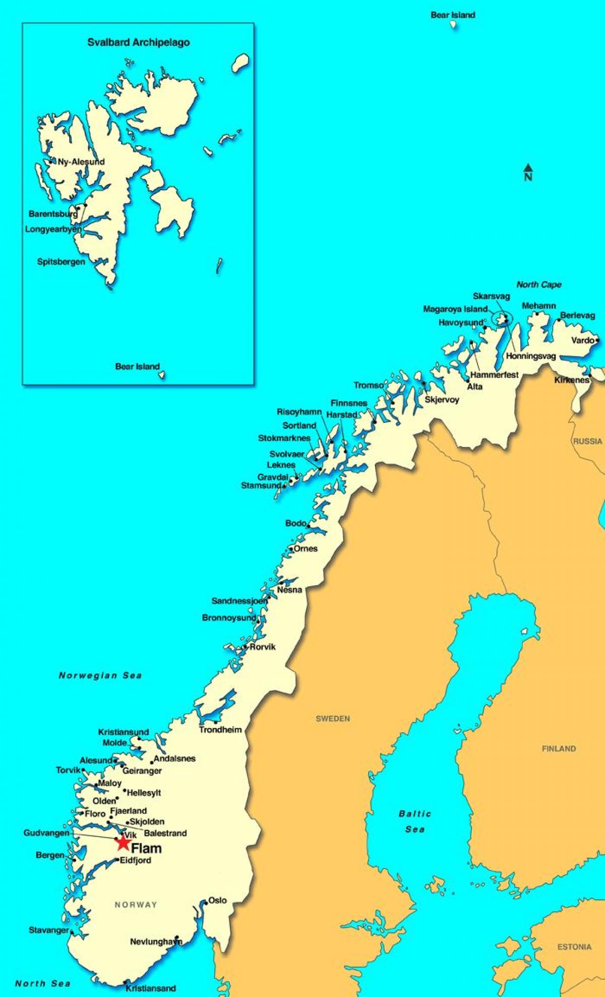flam რუკა ნორვეგია
