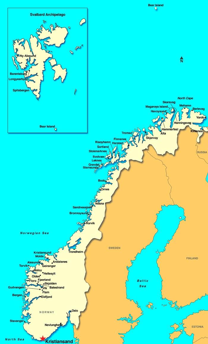 რუკა kristiansand ნორვეგიაში