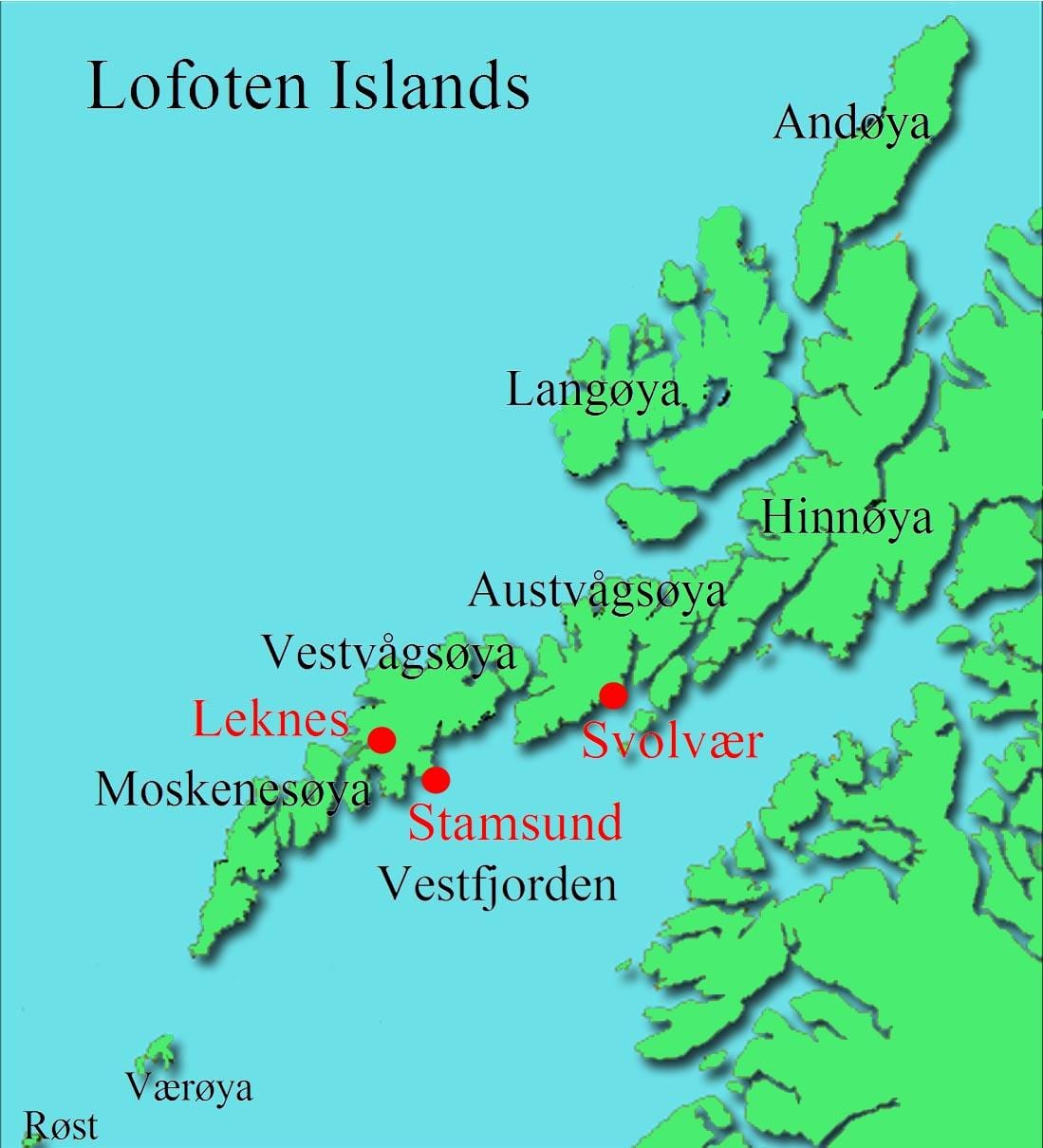 lofoten კუნძულები ნორვეგია რუკა