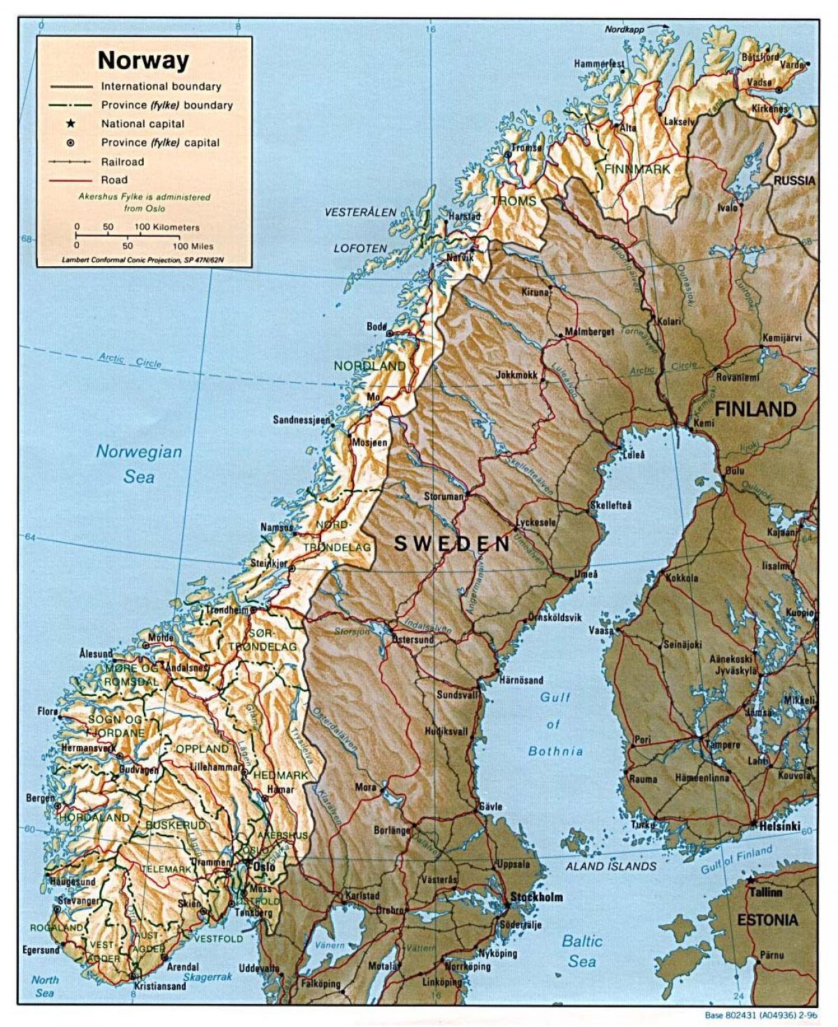 დეტალური რუკა ნორვეგია ქალაქებში